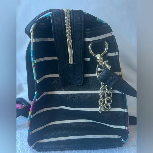 Betsey Johnson Pink and Black Satchel with Floral Design - Picture 4 of 12